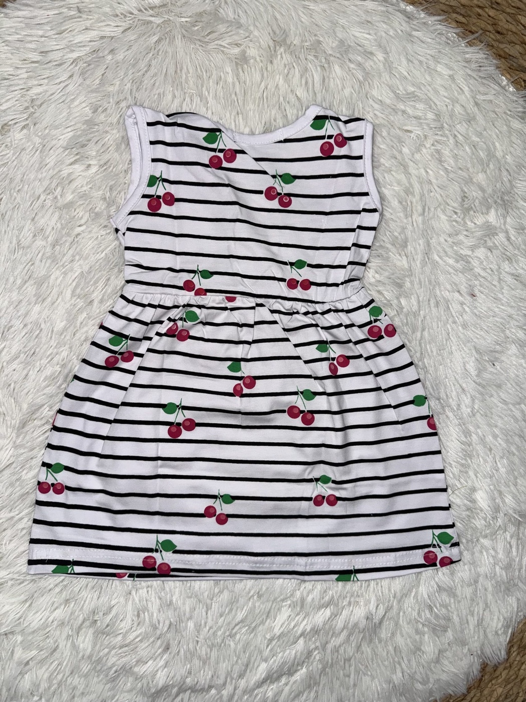 Brand Cherry Stripe White Dress - Girl (Cherry Pattern)-10