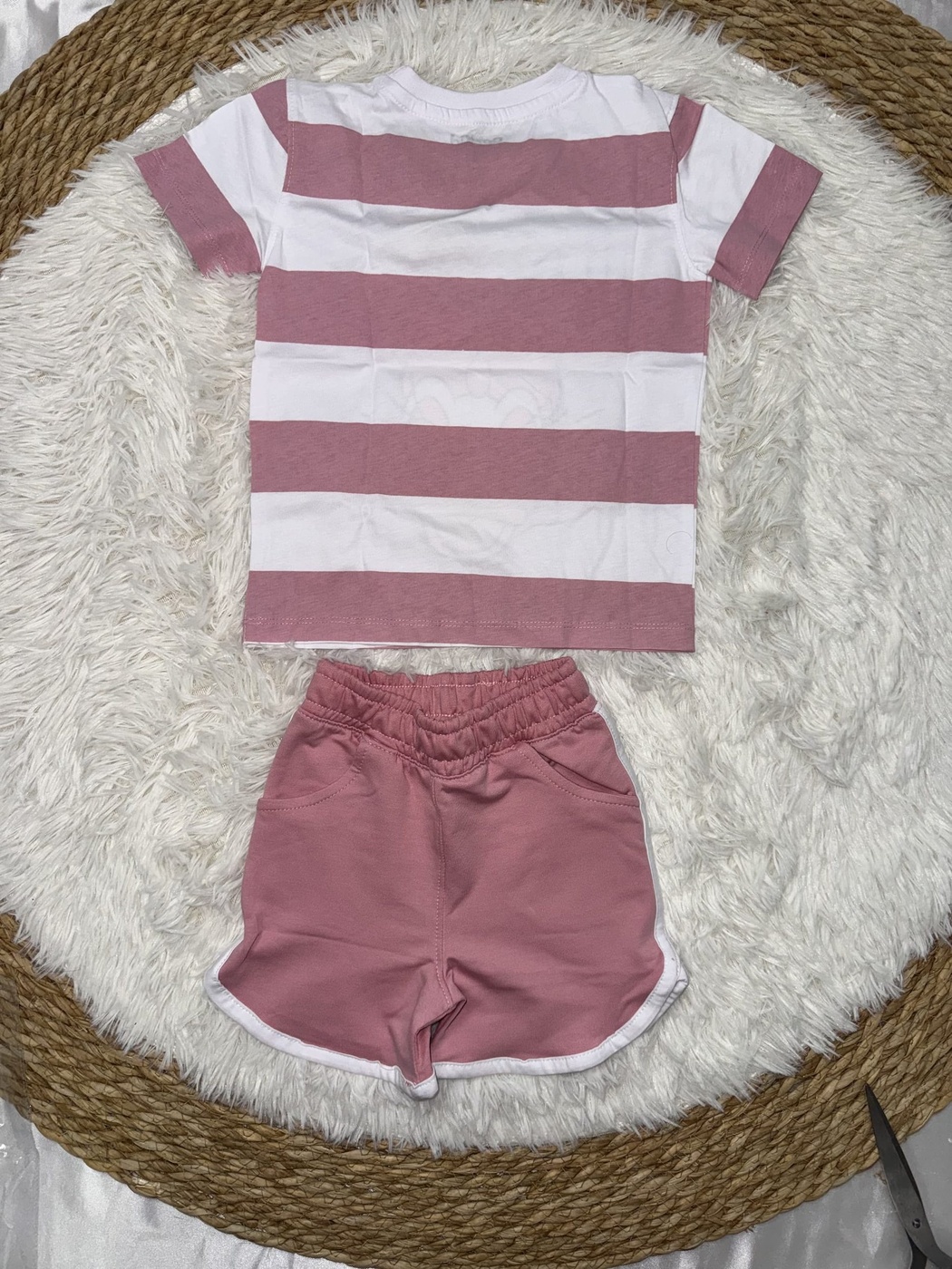 Daisy Duck Pink Striped Shorts Set - Girl (Front Graphic)-06