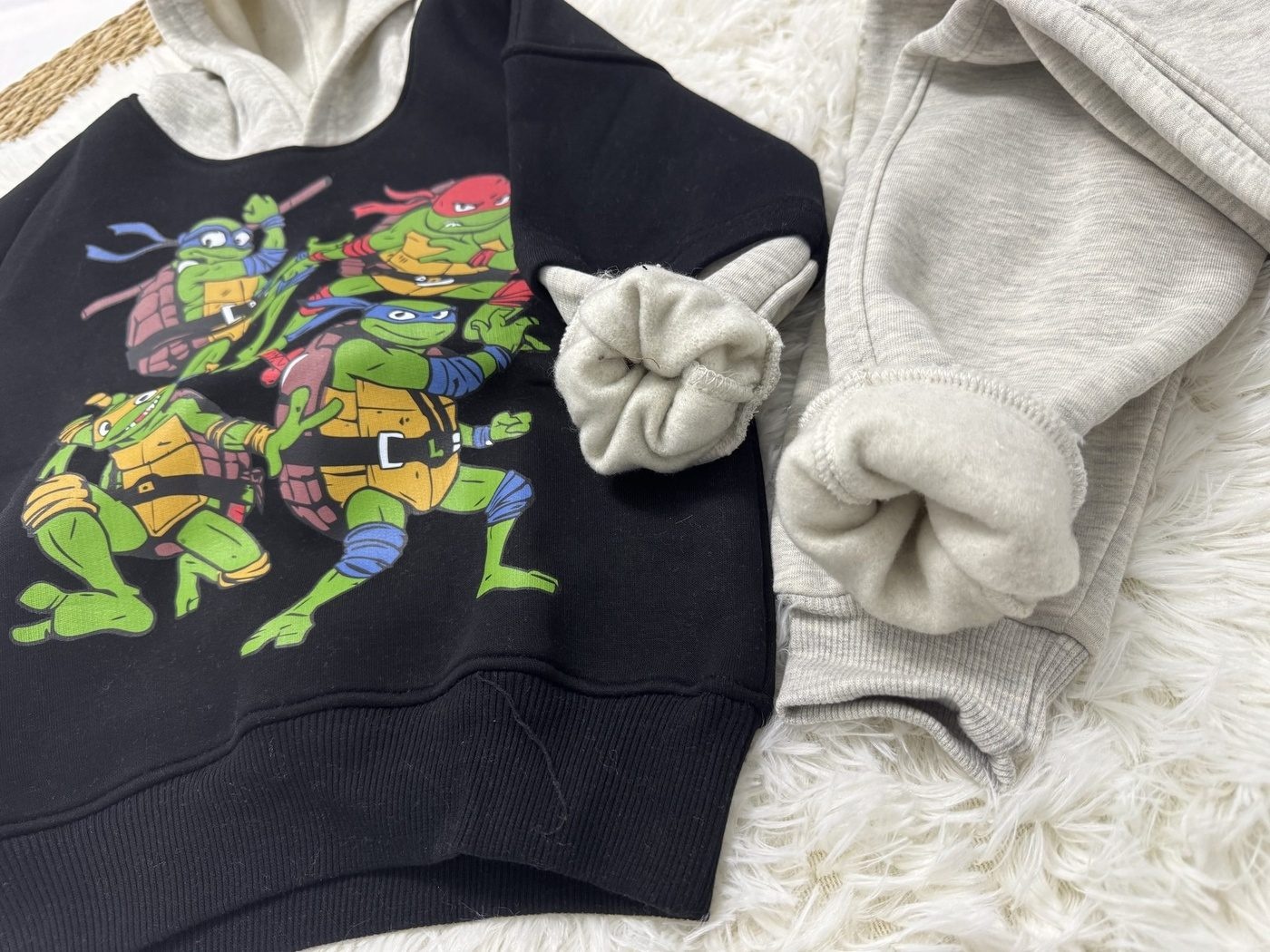 TMNT Hoodie Set Black & Grey - For Boys (Contrast Grey Hood)