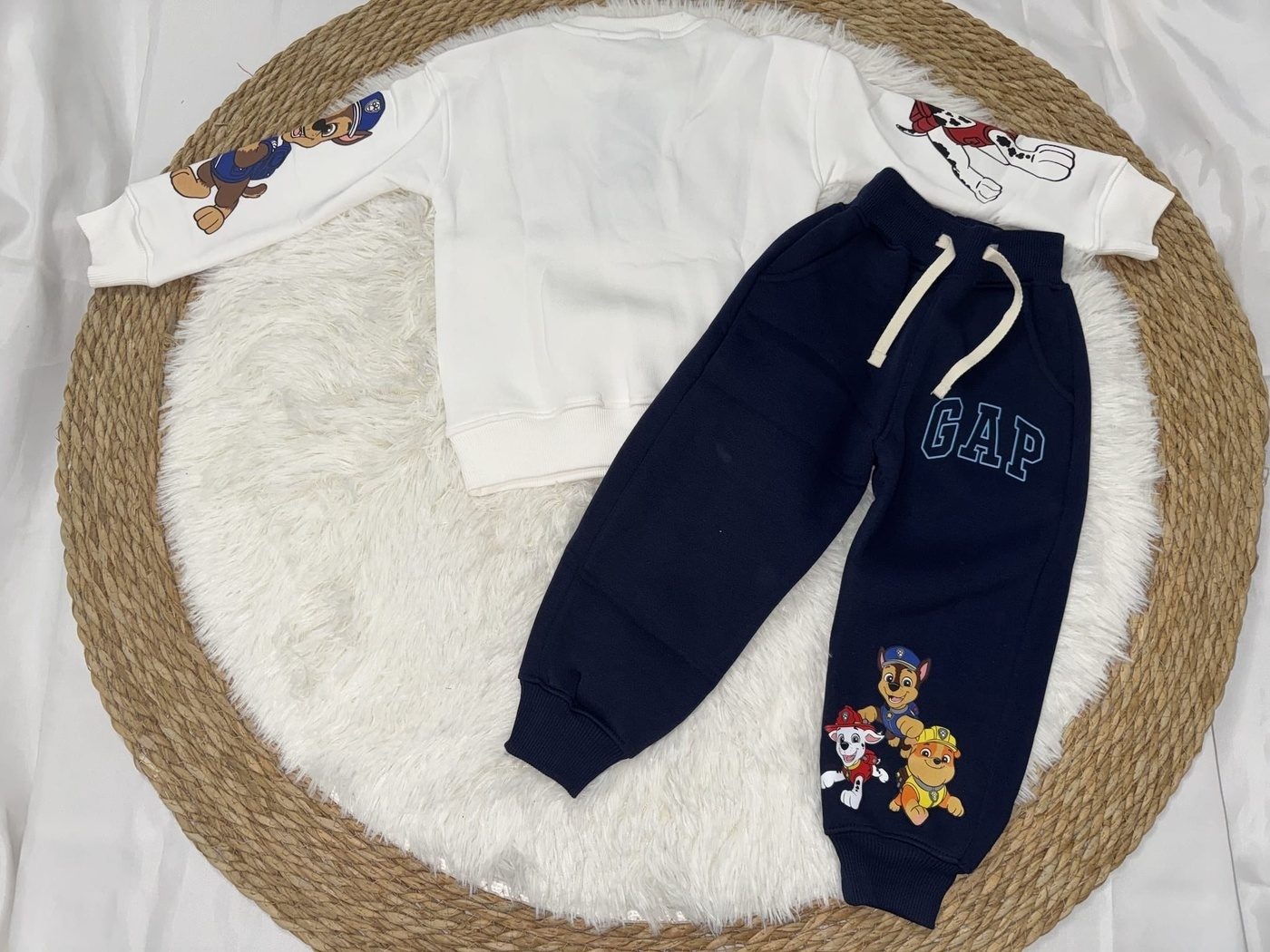 Paw Patrol Set White & Navy - For Boys (Chase & Marshall Side Print)
