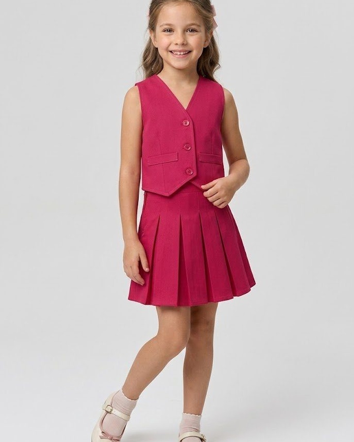 Peekaboo Fuchsia Vest Set - Girl (Pleated Skirt)
