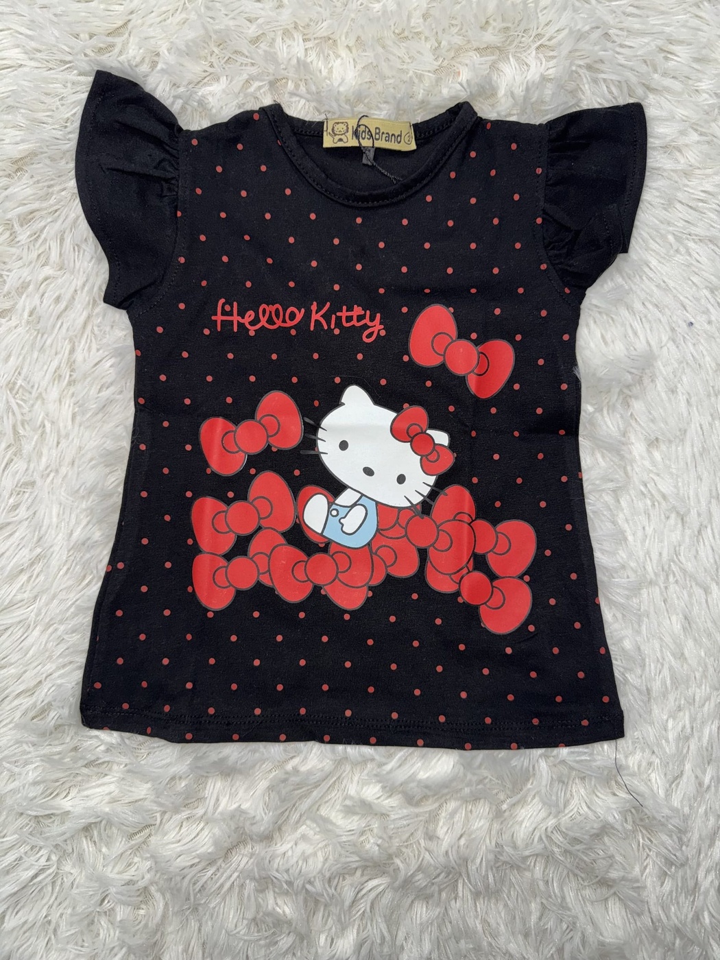 Hello Kitty Black Ruffle Sleeve Tee - Girl (Red Bow Graphic)-08