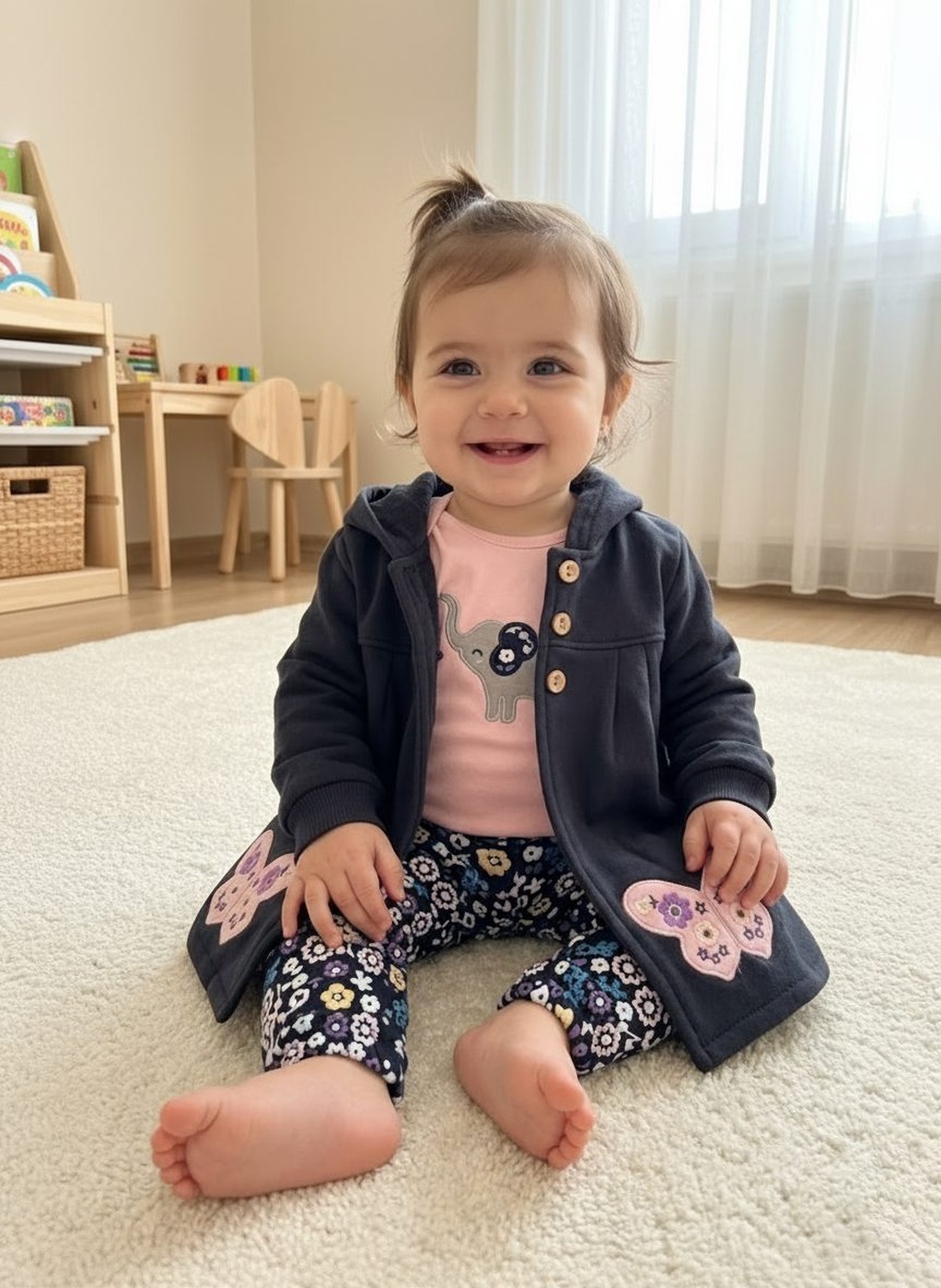 Navy Butterfly 3-Piece Set - Baby Girl (Elephant Onesie)