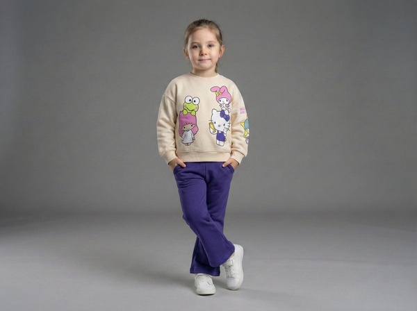 Sanrio Hello Kitty Set Cream & Purple - Girl (Flared Pants)