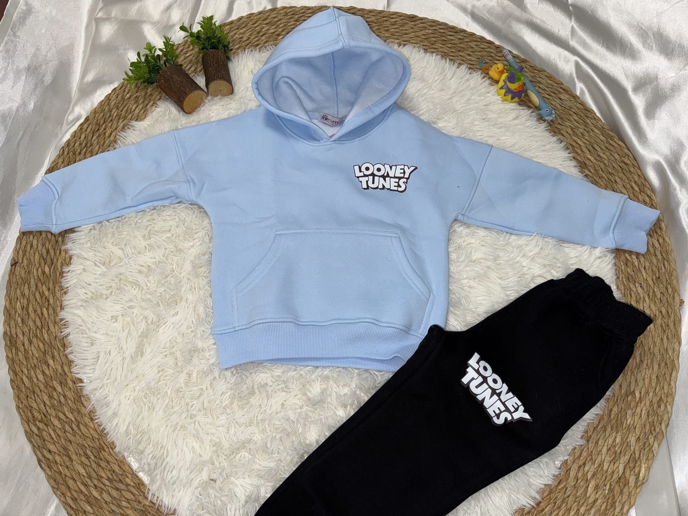 Looney Tunes Sky Blue Hoodie Set - Boy (Black Joggers)